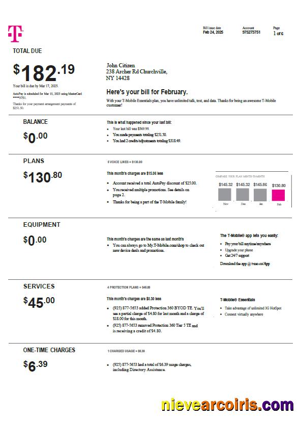 Premium USA T Mobile Utility Bill Template In Word And PDF Formats, Version 4