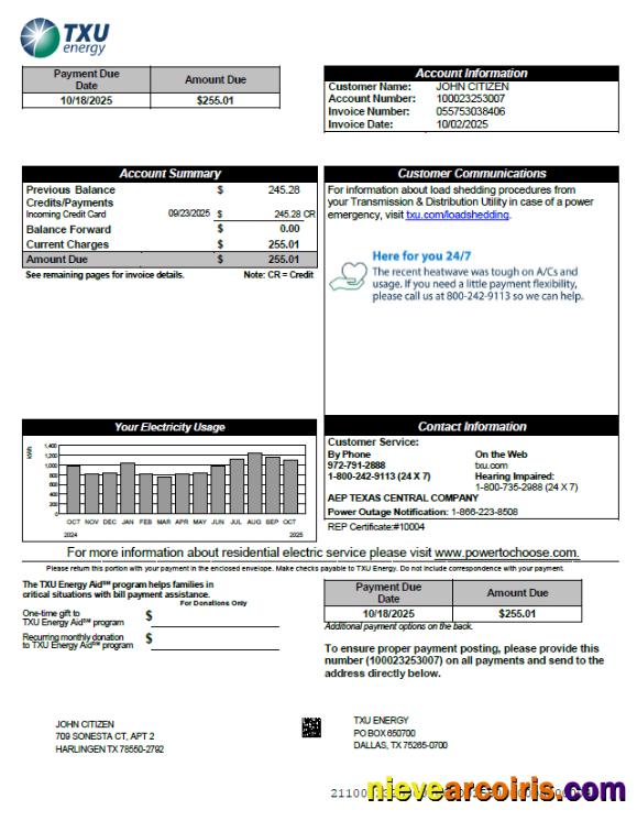 Premium USA TXU Energy Utility Bill Template In Word And PDF Formats, Version 5