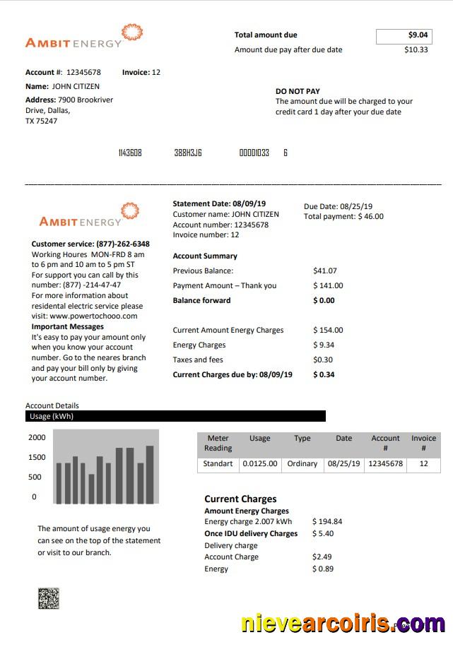 Editable USA Texas Ambit Energy Utility Bill Template In Word And PDF Format