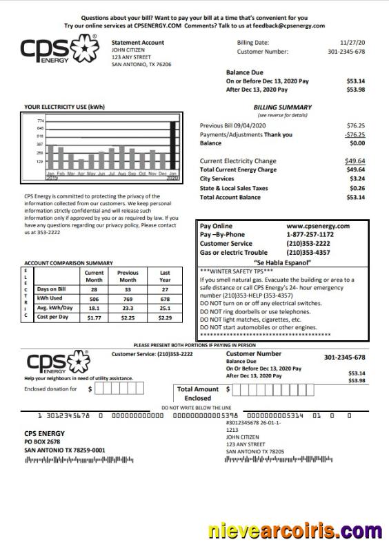 Professional USA Texas CPS Utility Bill Template In Word And PDF Format