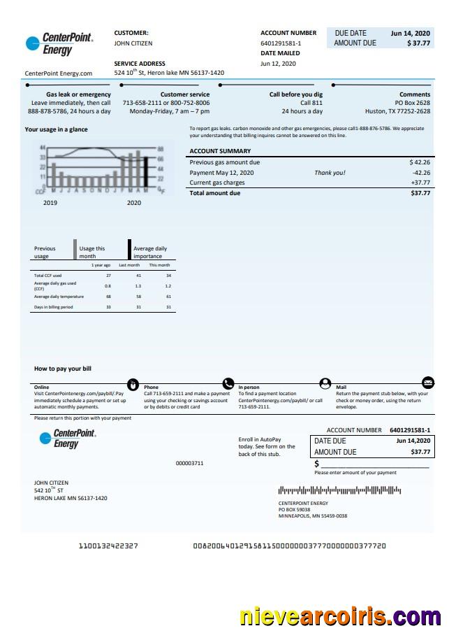 Realistic USA Texas Center Point Energy Utility Bill Template In Word And PDF Format