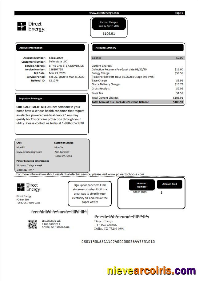 Realistic USA Texas Direct Energy Utility Bill Template In Word And PDF Format