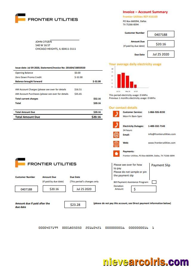Editable USA Texas Frontier Utilities Utility Bill Template In Word And PDF Format