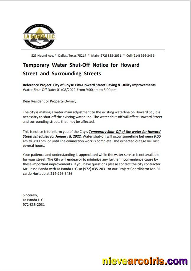 Editable USA Texas La Banda Utility Water Shut Off Notice, Word And PDF Template