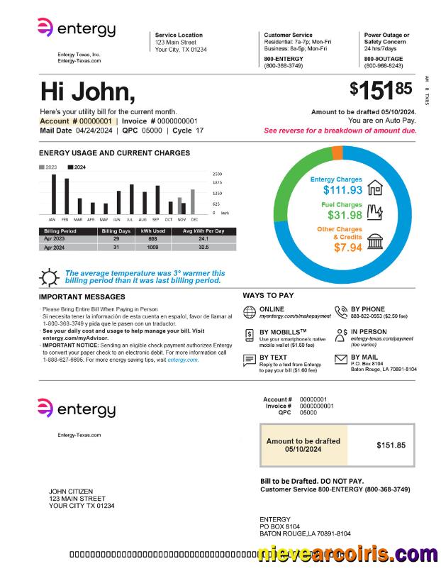 USA Texas Entergy Utility Bill 2pages In PSD Format Page 1 Template