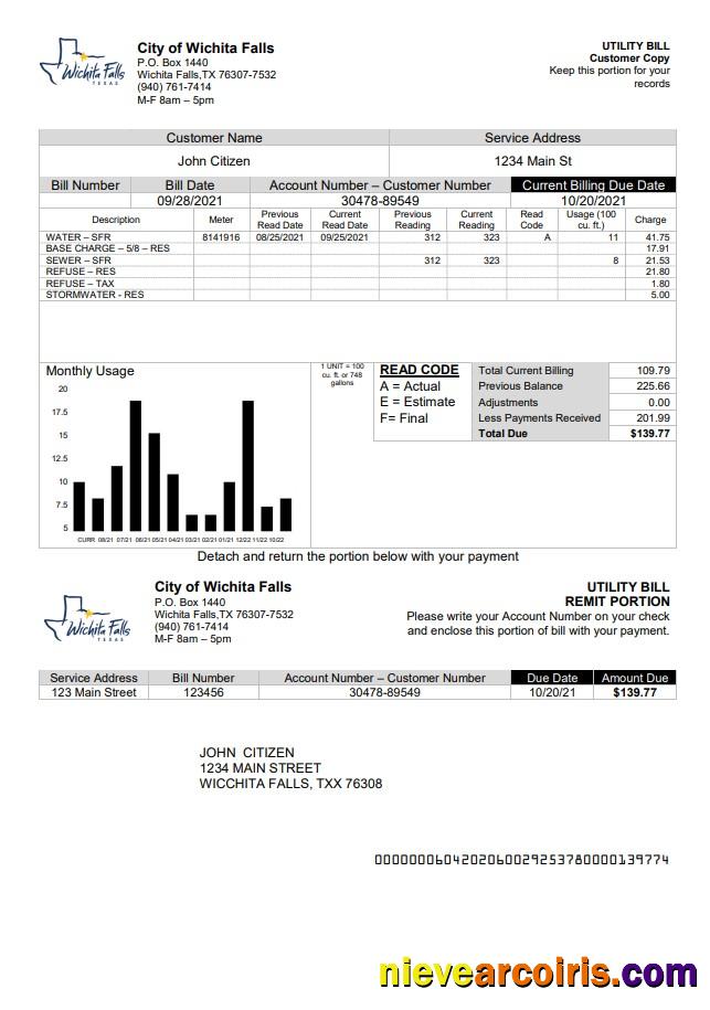 Premium USA The City Of Wichita Falls Utility Bill Template In Word And PDF Format