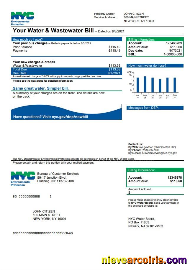 Professional USA The New York City Department Of Environmental Protection (DEP) Utility Bill Template In Word And PDF Format