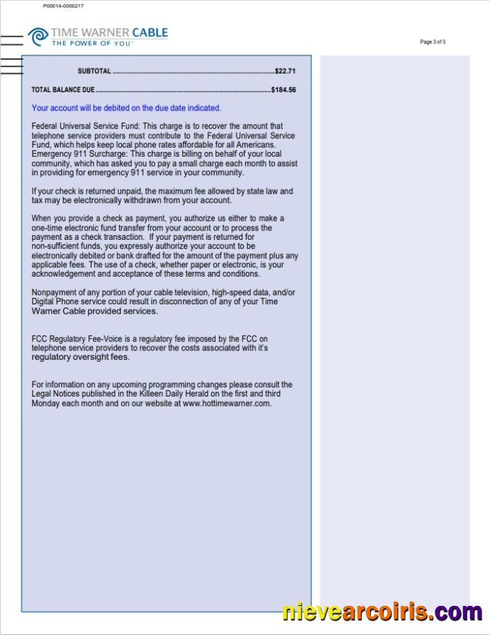 Professional USA Time Warner Cabel Utility Bill, Word And PDF Template, 3 Pages 3