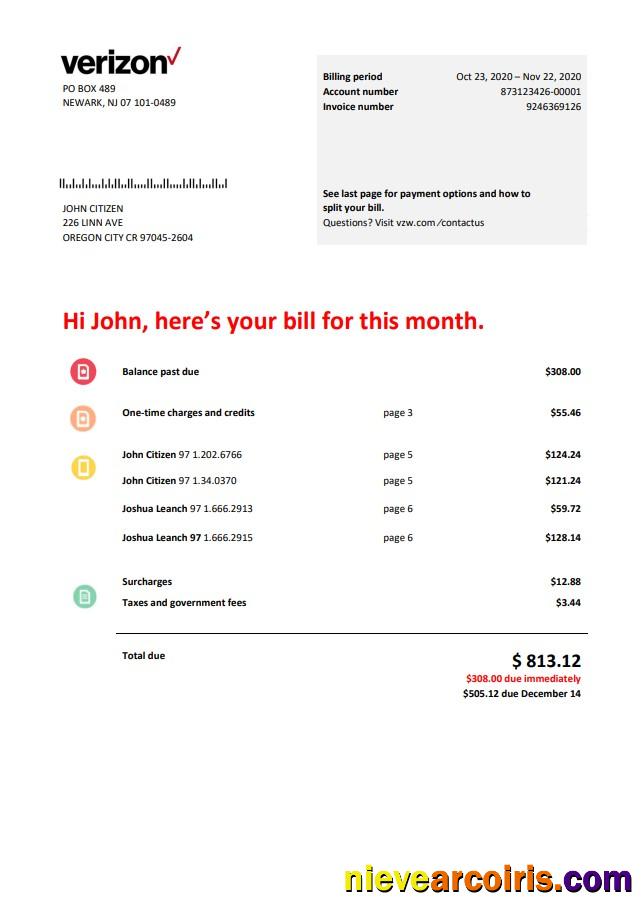 Realistic USA Verizon Telecommunications Utility Bill Template In Word And PDF Format