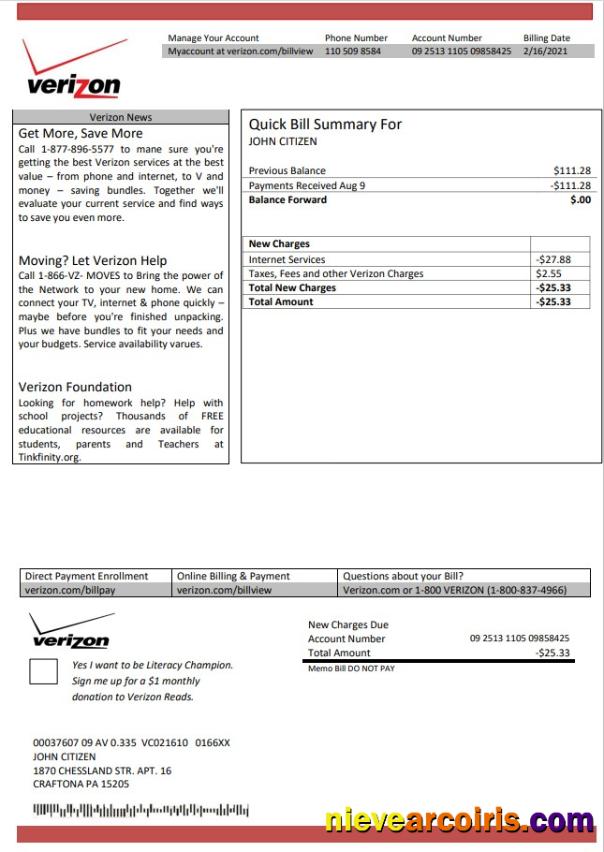 Premium USA Verizon Utility Bill Template In Word And PDF Format
