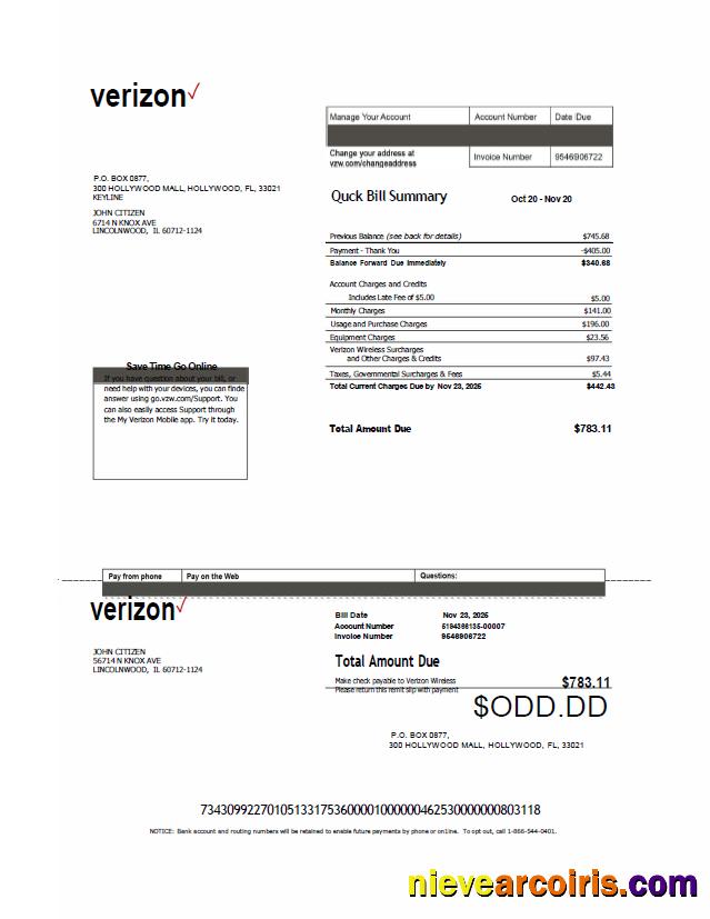 Professional USA Verizon Utility Bill Template In Word And PDF Formats, Version 2