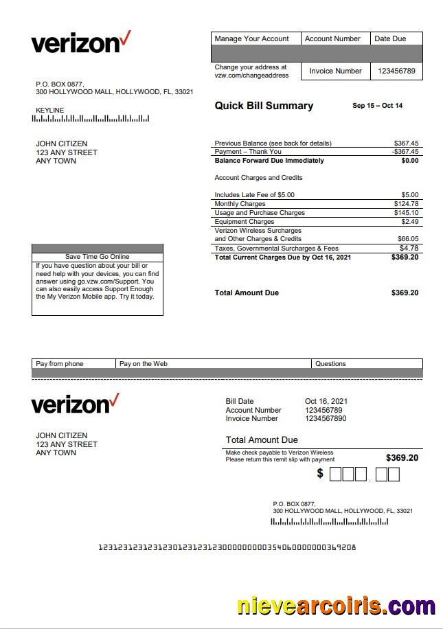 Realistic USA Verizon Utility Bill Template In Word Format, Fully Editable, Version 2