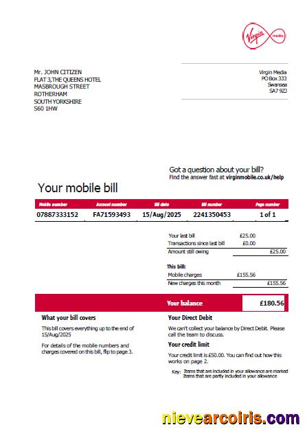 Realistic USA Virgin Media Utility Bill Template In Word And PDF Formats, Version 2