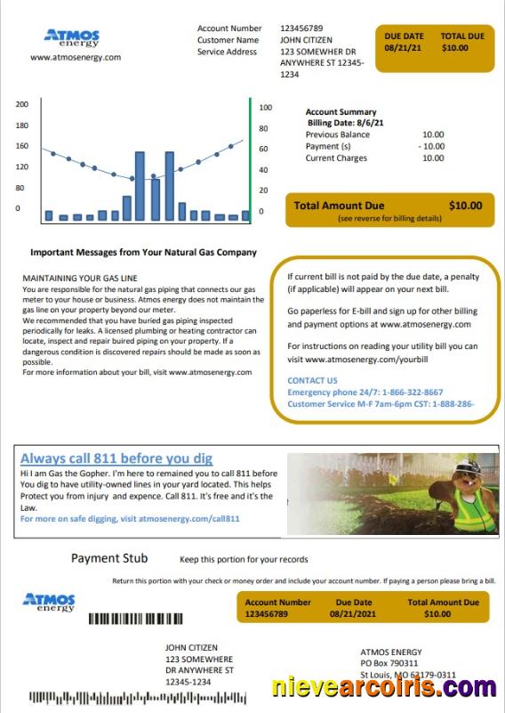 Editable USA Virginia Atmos Energy Utility Bill Template In Word And PDF Format (.doc And .pdf)