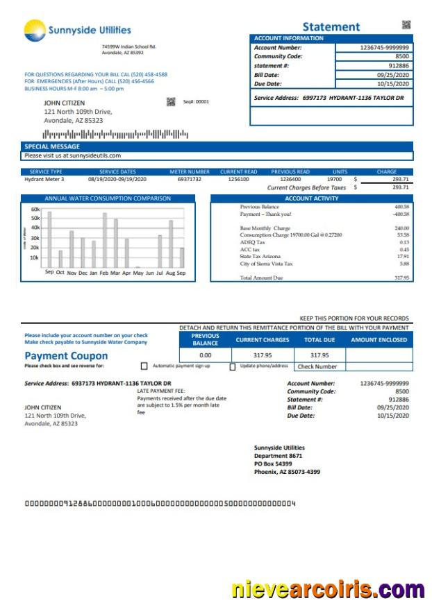 Professional USA Washington Sunnyside Utilities Water Utility Bill Template In Word And PDF Format