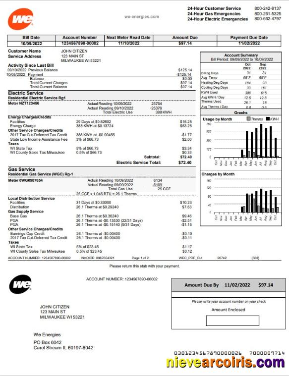 Premium USA Wisconsin We Energies Electricity Utility Bill Template In Word And PDF Format