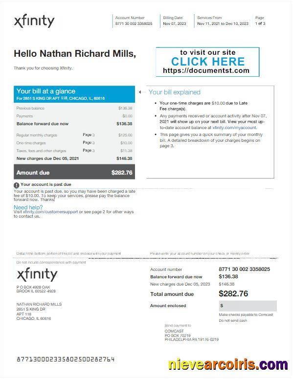 Editable USA XFINITY Utility Bill Word And PDF Template