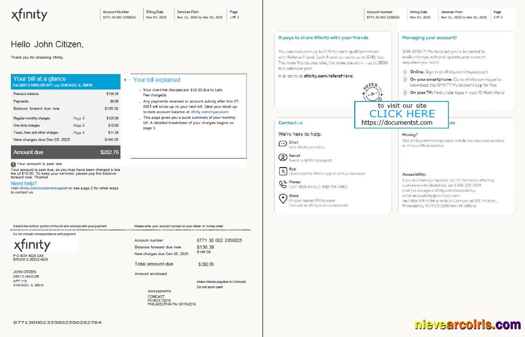 Editable USA Xfinity Utility Bill Template In Word And PDF Formats, 3 Pages, Version 2, 1 2 Pages