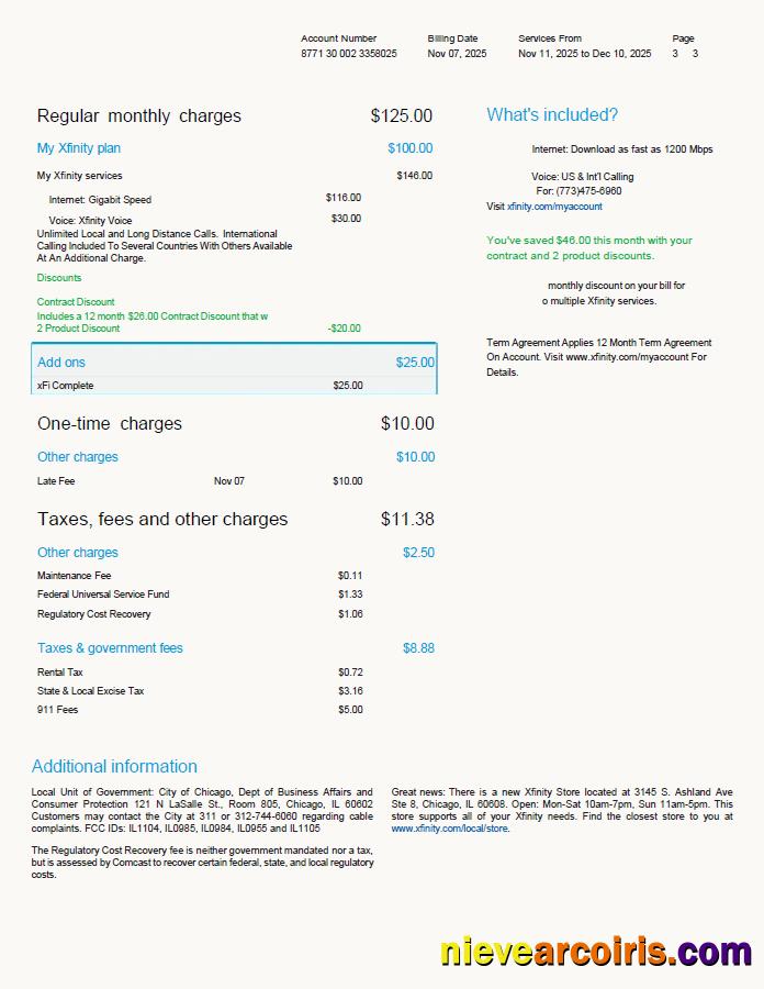 Editable USA Xfinity Utility Bill Template In Word And PDF Formats, 3 Pages, Version 2, 3rd Page