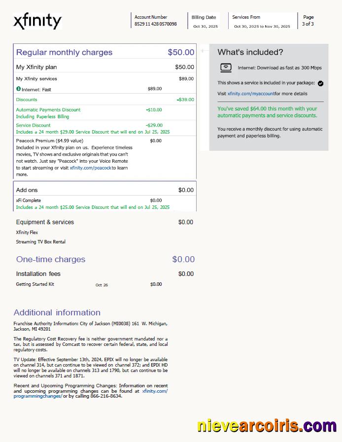 Professional USA Xfinity Utility Bill Template In Word And PDF Formats, 3 Pages, Version 4, 3rd Page