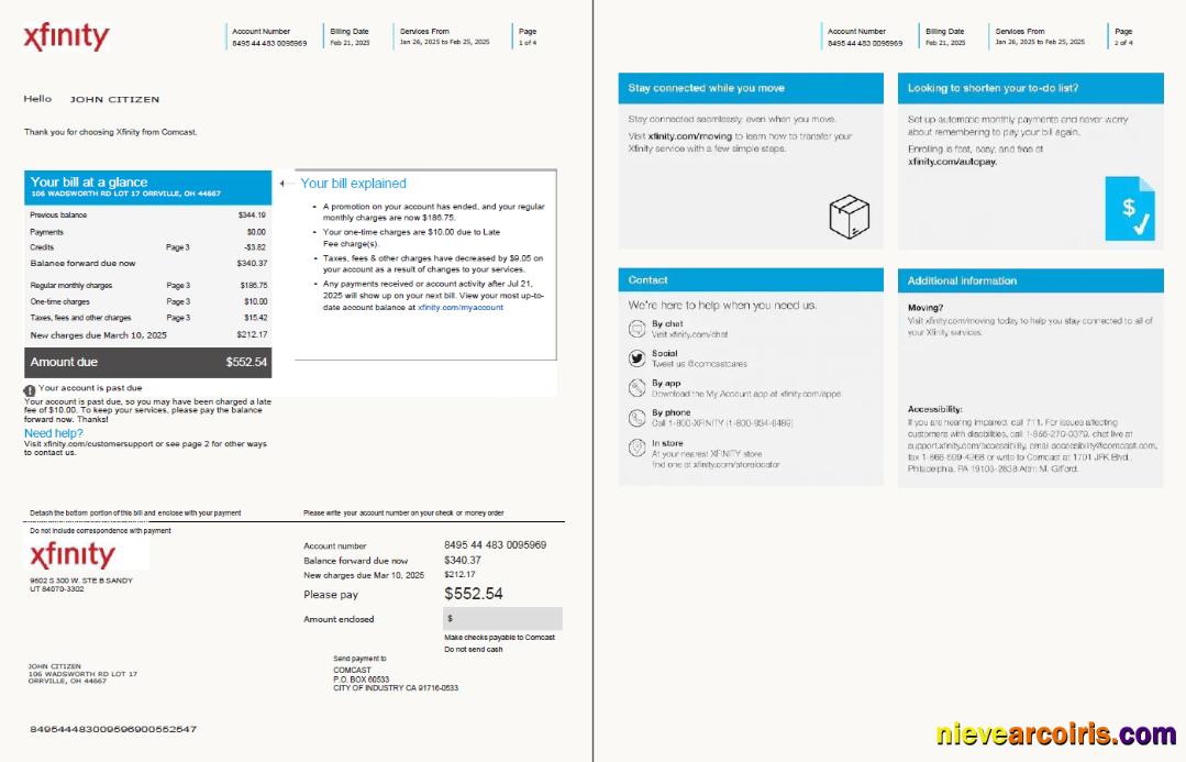 Professional USA Xfinity Utility Bill Template In Word And PDF Formats, 4 Pages, Version 2, 1 2 Pages