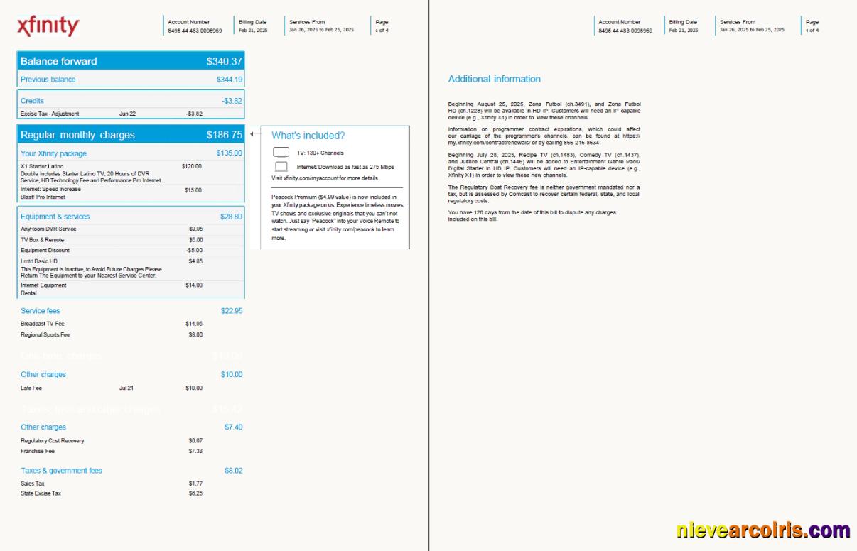 Editable USA Xfinity Utility Bill Template In Word And PDF Formats, 4 Pages, Version 2, 3 4 Pages