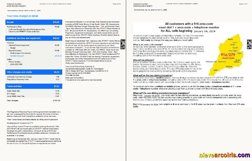 Realistic USA Xfinity Utility Bill Template In Word And PDF Formats, 4 Pages, Version 3, 3 4 Pages
