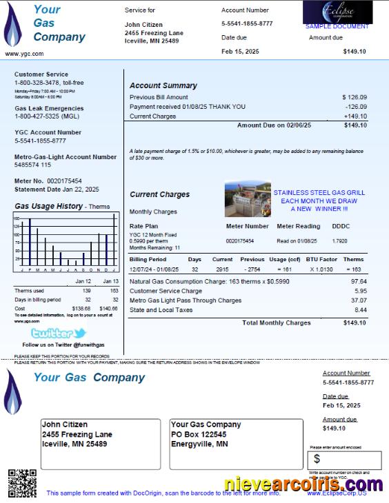 Editable USA Your Gas Company Utility Bill Template In Word And PDF Formats