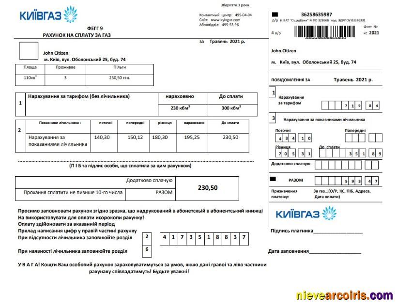 Premium Ukraine KievGaz Utility Bill Template In .doc And .pdf Format, Fully Editable