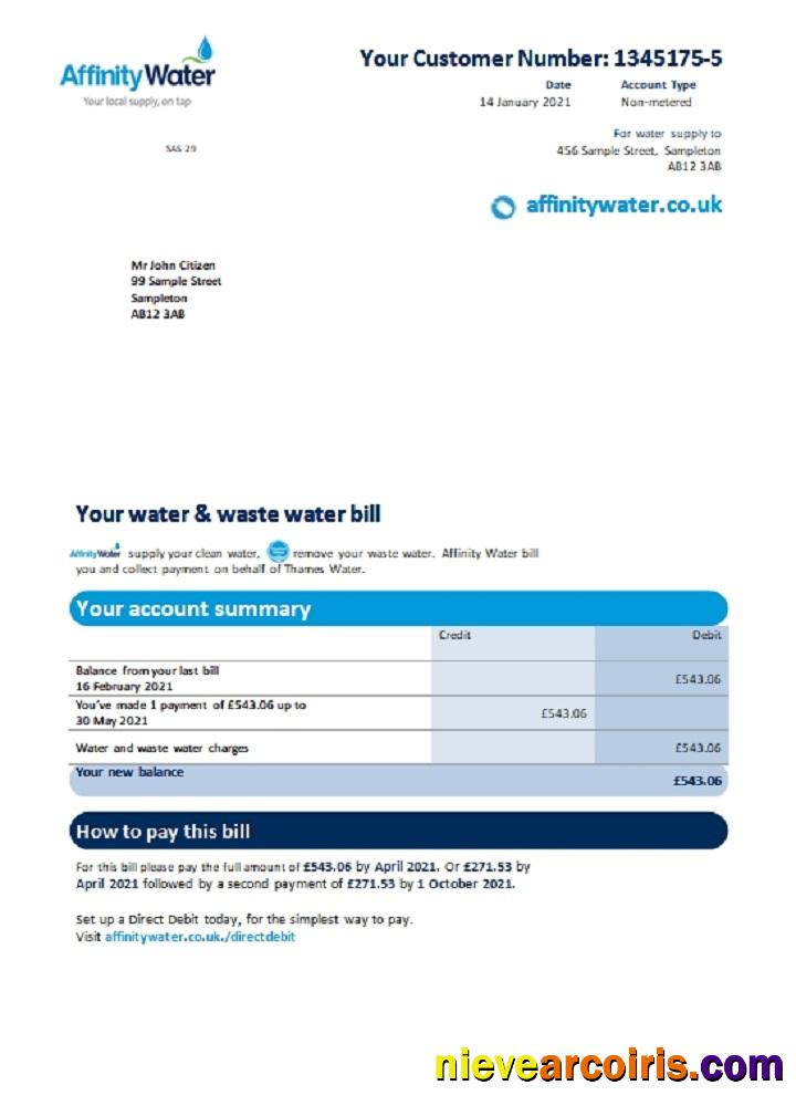 Realistic United Kingdom Affinity Water Utility Bill Template In Word And PDF Format