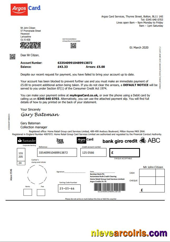 United Kingdom Argos Card In Word And PDF Format Preview
