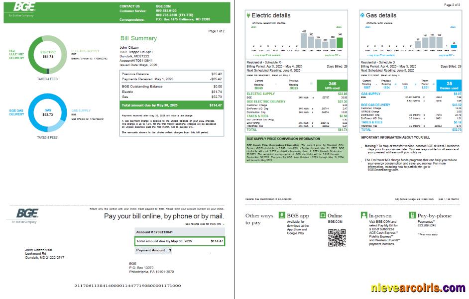 Premium United Kingdom BGE Company Utility Bill Template In Word And PDF Formats, 2 Pages