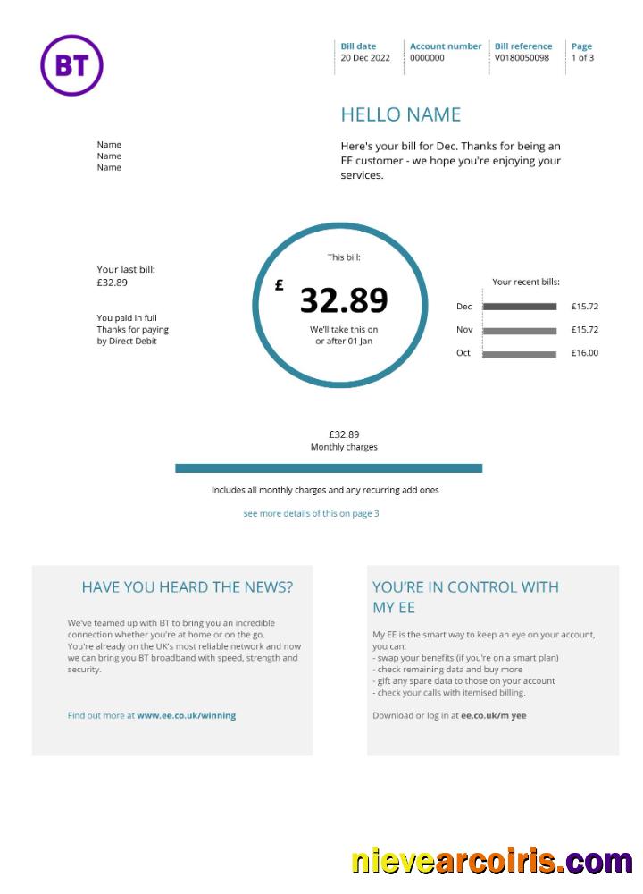 United Kingdom BT Utility Bill Version 1 (2) Sample