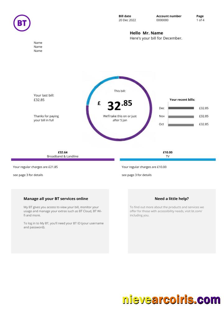United Kingdom BT Utility Bill Version 2 (2) Sample