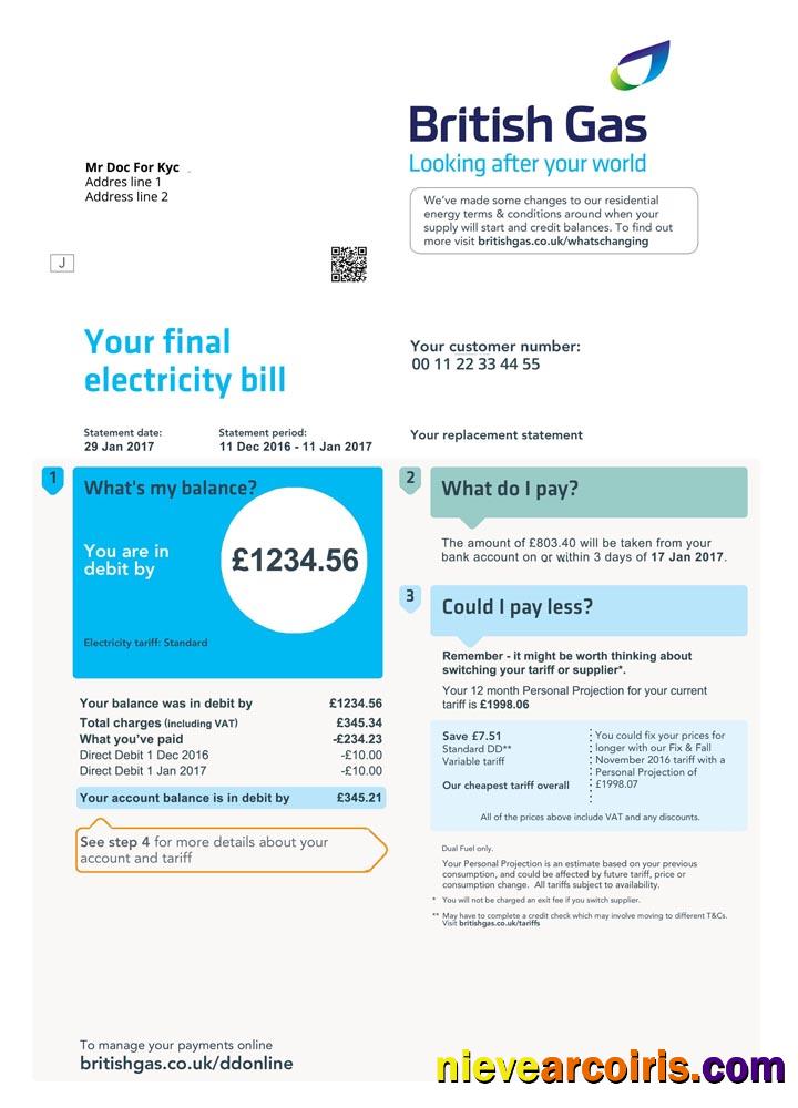 Editable United Kingdom British Gas Bill Template