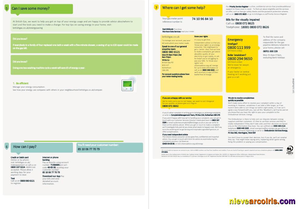 Professional United Kingdom British Gas Utility Bill, Word And PDF Template, 4 Pages 3 4