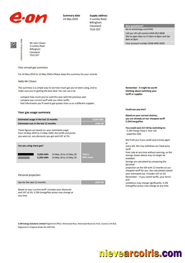 Premium United Kingdom E.ON Utility Bill Template In Word And PDF Format, Version 2