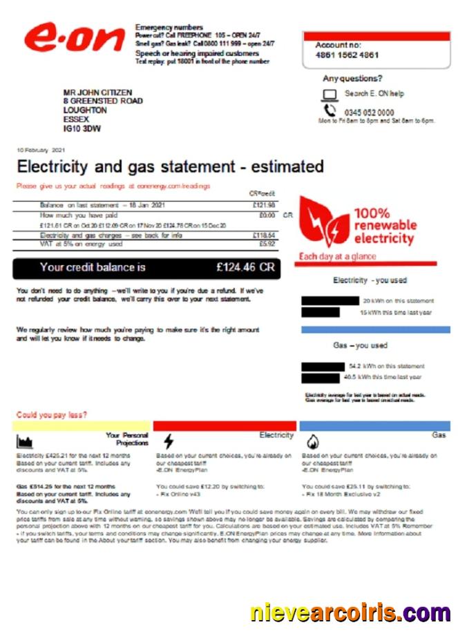 Realistic United Kingdom E.ON Utility Bill Template In Word And PDF Format, Version 3 (2)