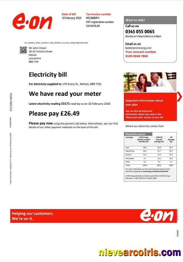 Realistic United Kingdom E.ON Utility Bill Template In Word And PDF Format, Version 3 1