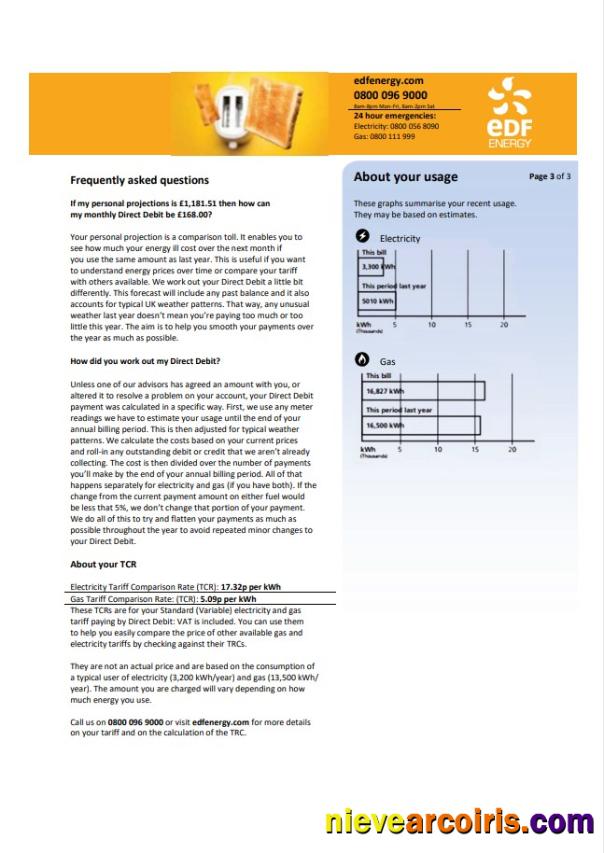 Realistic United Kingdom EDF Utility Bill Template In Word And PDF Format (3 Pages) 3