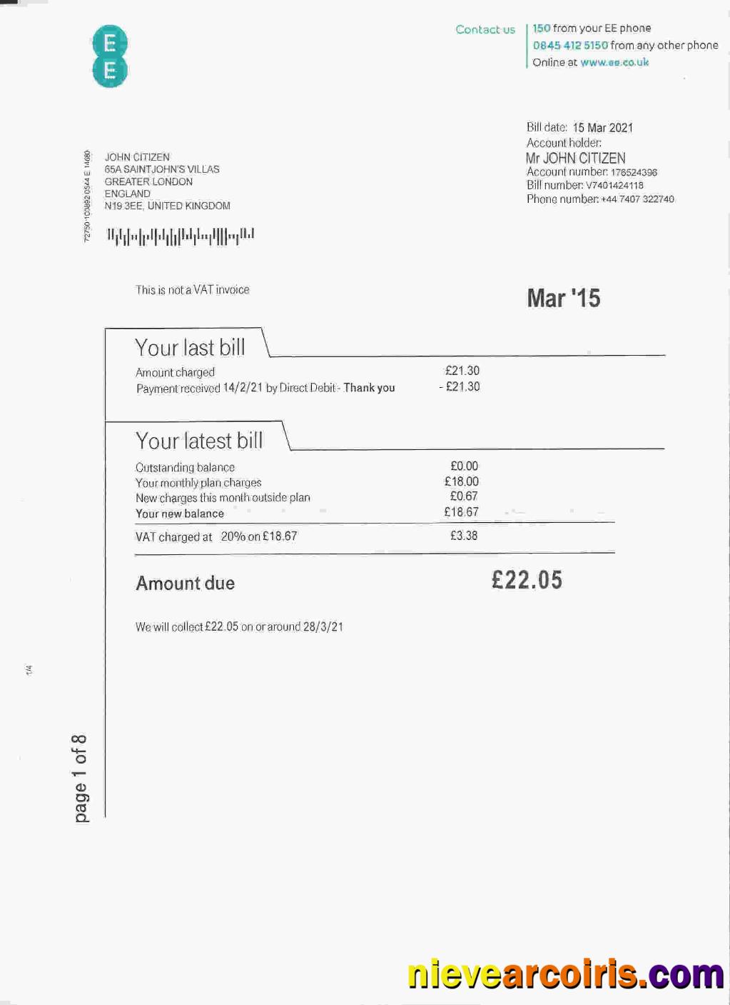 Editable United Kingdom EE Phone Utility Bill Template, Fully Editable In PSD Format