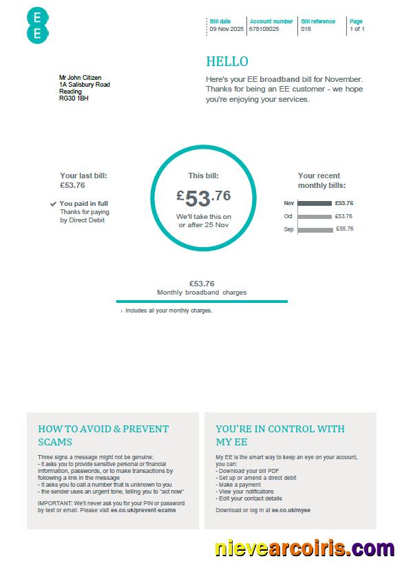 Premium United Kingdom EE Utility Bill Template In Word And PDF Formats, Version 2