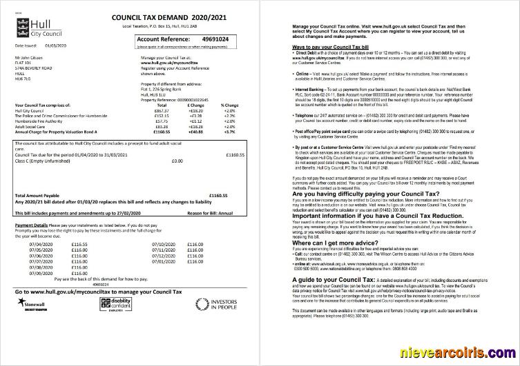 Professional United Kingdom Hull City Council Utility Bill Template In Word And PDF Format, 2 Pages