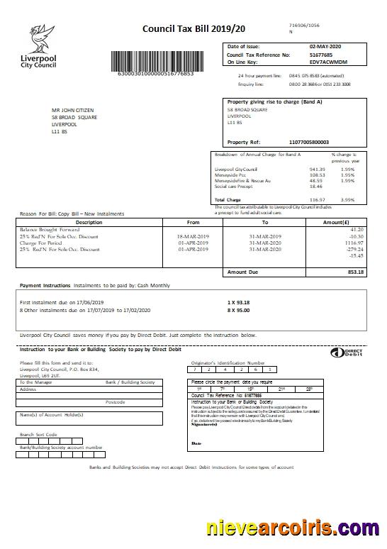 Realistic United Kingdom Liverpool City Council Tax Bill Template In Word Format