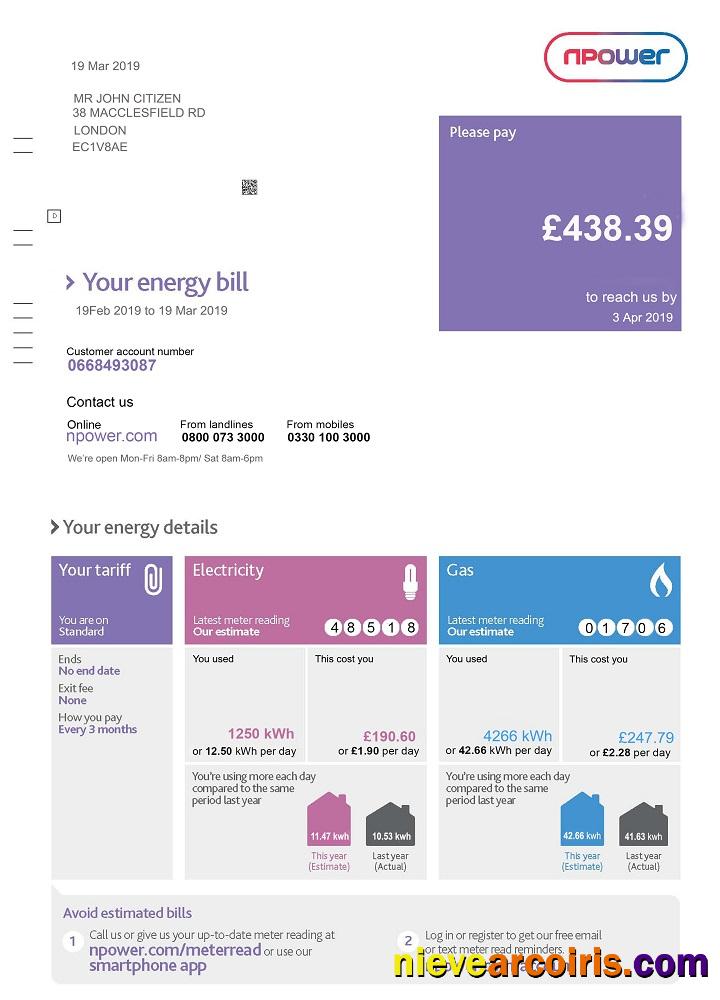 Premium United Kingdom Npower Utility Bill Template, Fully Editable In PSD Format