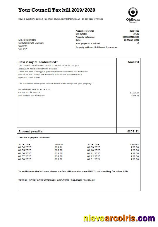 Premium United Kingdom Oldham Council Tax Bill Template In Word And PDF Format