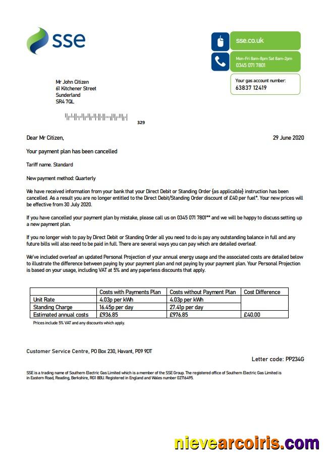 Editable United Kingdom SSE Energy Utility Bill Template In Word And PDF Format, Version 1