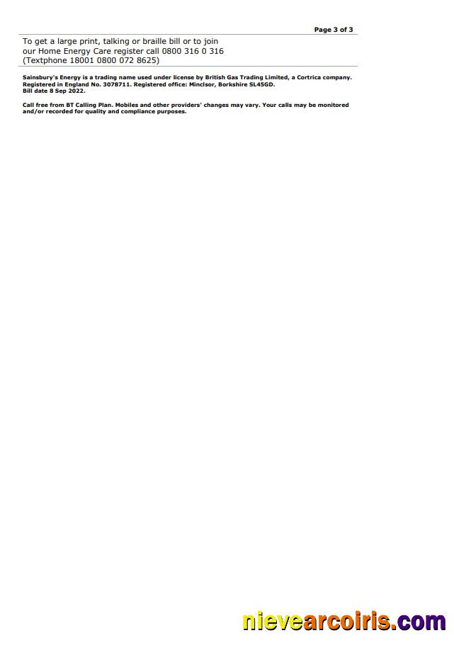 Editable United Kingdom Sainsbury’s Energy (British Gas) Bill, Word And PDF Template, 3 Pages 3