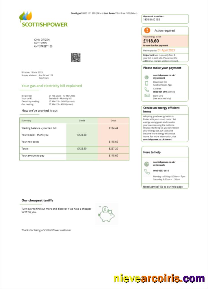 Professional United Kingdom Scottish Power Utility Bill Word And PDF Template Scr