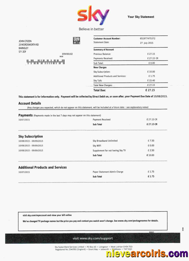 Editable United Kingdom Sky Utility Bill Template, Fully Editable In PSD Format